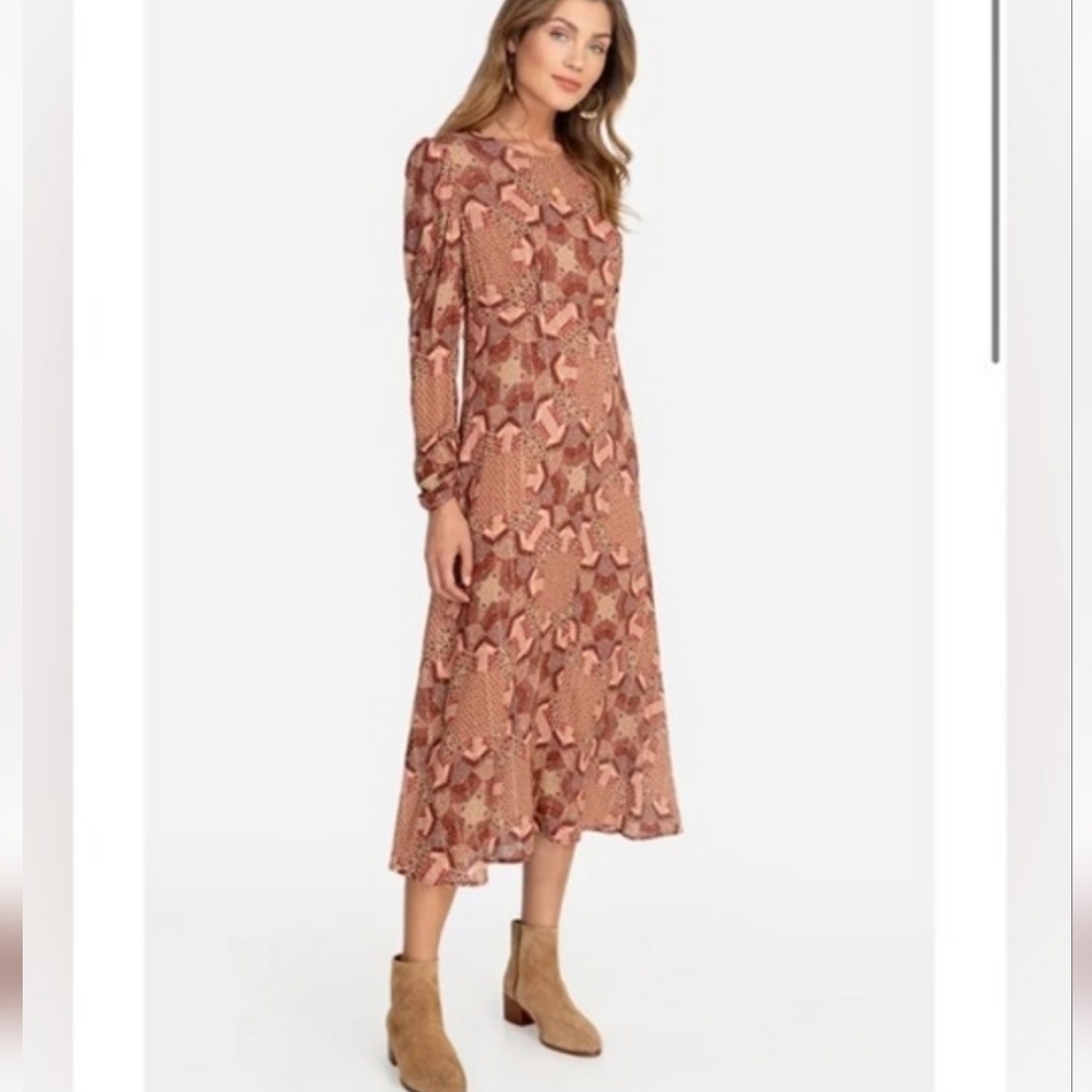 Johnny Was Jade Donovan Midi Dress XS Geometric Patchwork Print